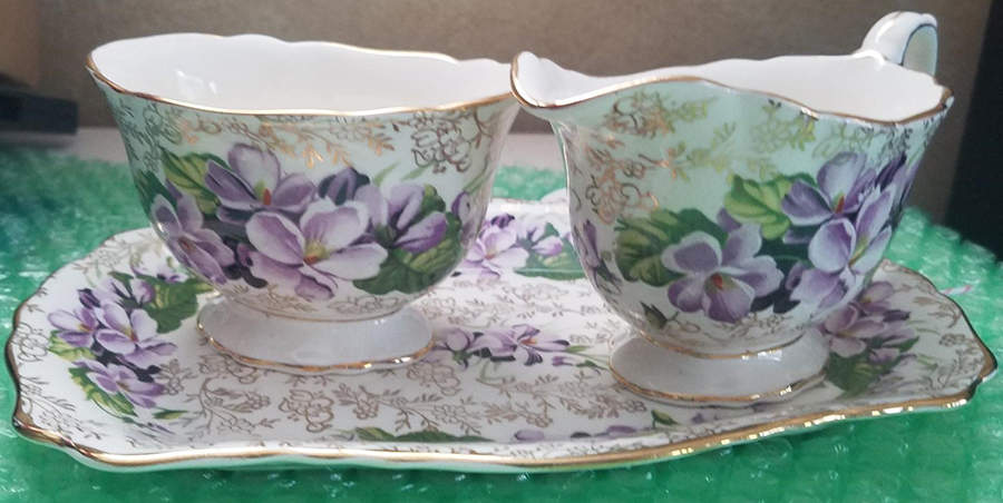 5018 Mini Creamer & Open Sugar with Tray by James Kent (England)-1