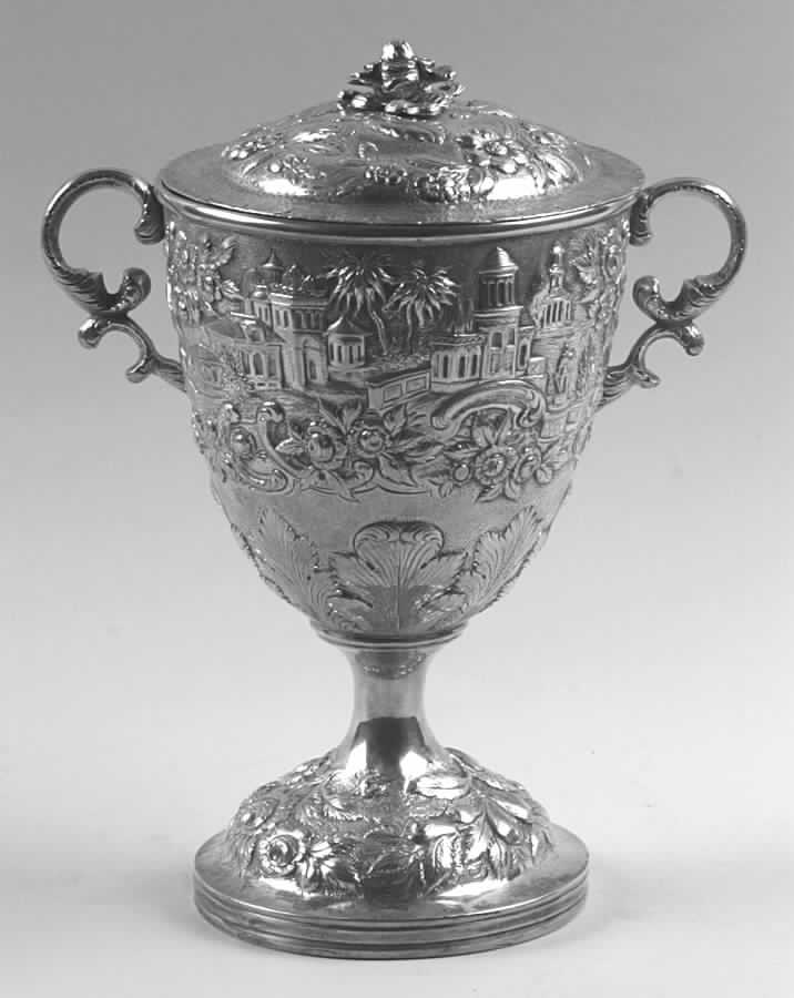 Repousse-Full Chased-Landscape (Sterling) Sugar Bowl & Lid by Kirk Stieff-1