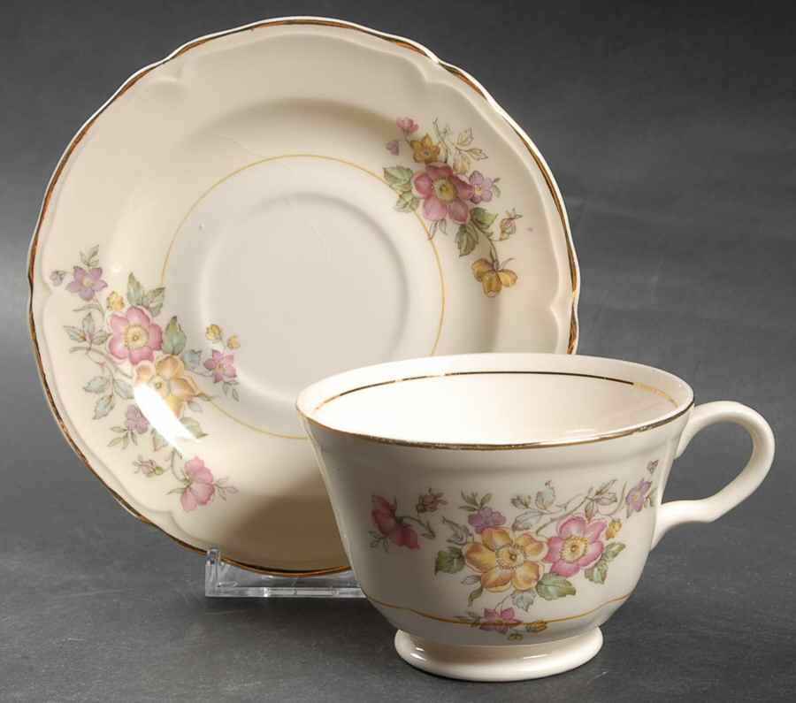 Bouquet Footed Cup & Saucer Set by Edwin Knowles-1