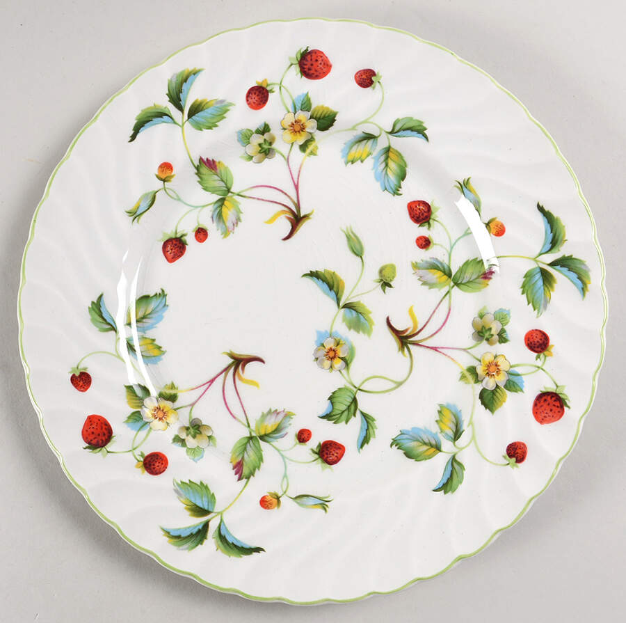 Strawberry (Green Trim, No Butterflies) Dinner Plate by James Kent (England)-1