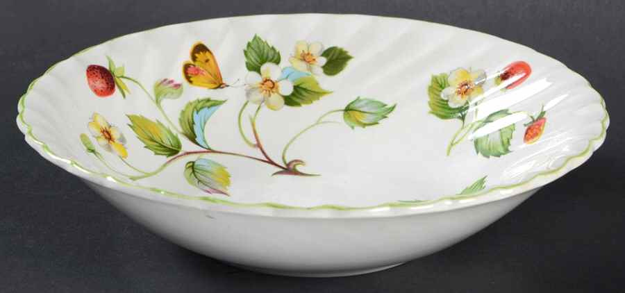 Strawberry (Green Trim, No Butterflies) Coupe Cereal Bowl by James Kent (England)-1