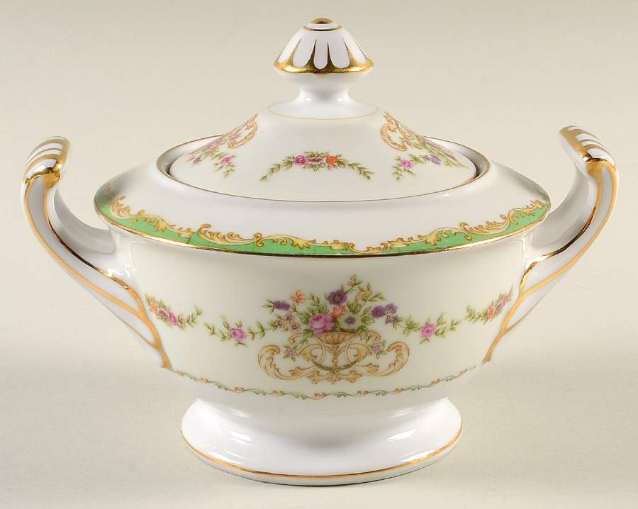 Green Garland Sugar Bowl & Lid by Kyoto-1
