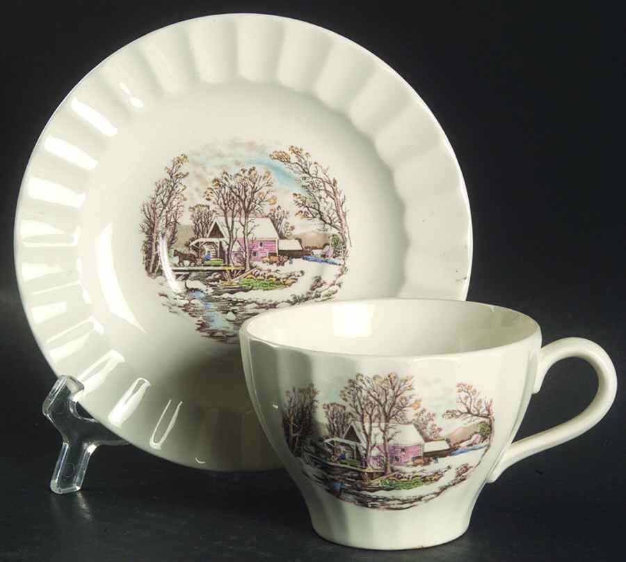 Winter Scenes Flat Cup & Saucer Set by Edwin Knowles-1