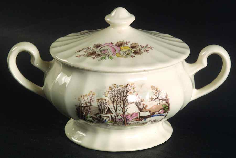 Winter Scenes Sugar Bowl & Lid by Edwin Knowles-1