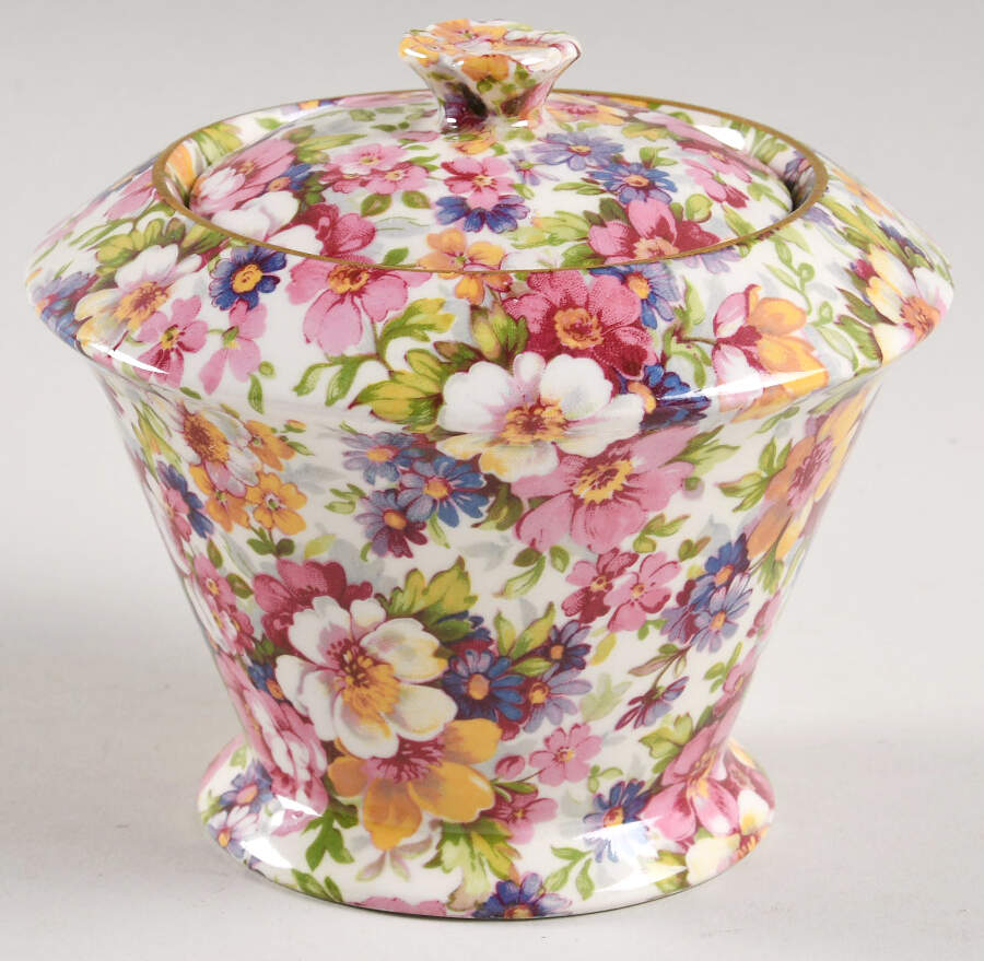 Dubarry (Granville, New, Globe Backstamp) Diamond Round Sugar Bowl & Lid by James Kent (England)-1