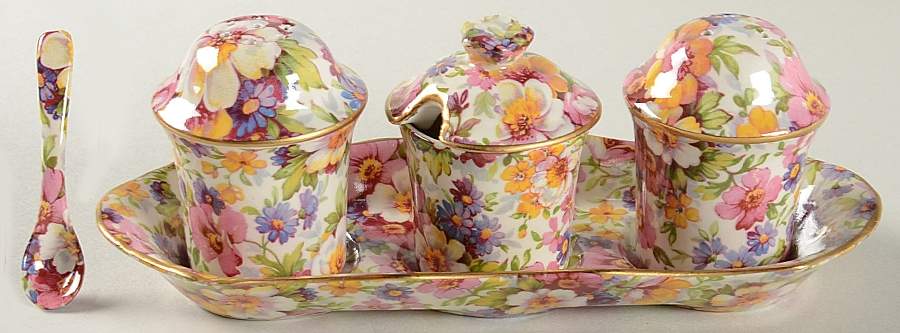 Dubarry (Granville, New, Globe Backstamp) 4-Piece Condiment Set (3-Piece and Stand) by James Kent (England)-1