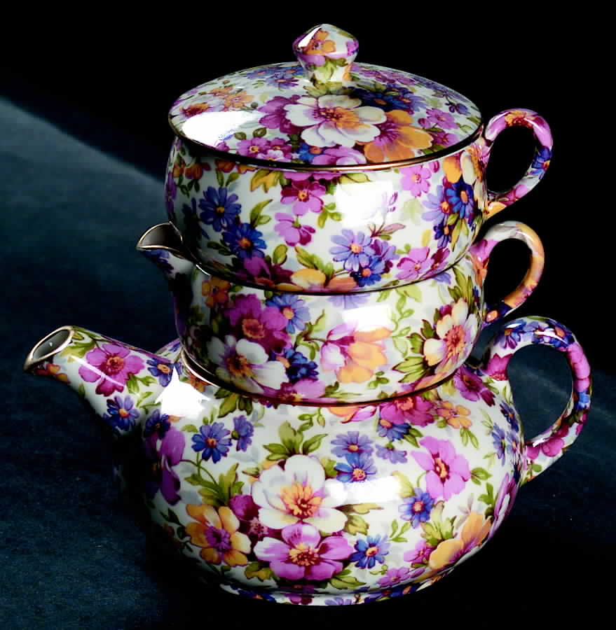 Dubarry (Granville, New, Globe Backstamp) Mini Teapot Stacking Set (Creamer, Sugar) by James Kent (England)-1