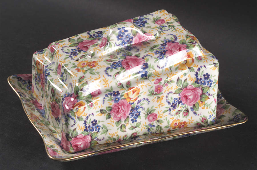 Rosalynde(Granville, New, Globestp) Cheese Dish with Lid (Wedge) by James Kent (England)-1