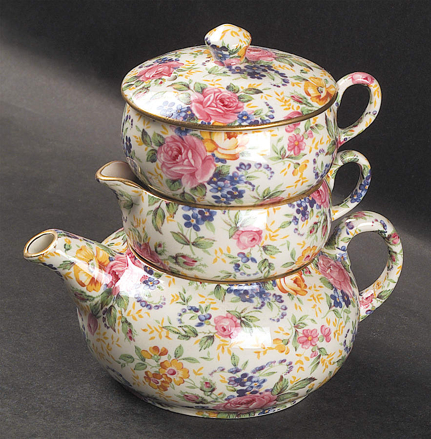 Rosalynde(Granville, New, Globestp) Mini Teapot Stacking Set (Creamer, Sugar) by James Kent (England)-1