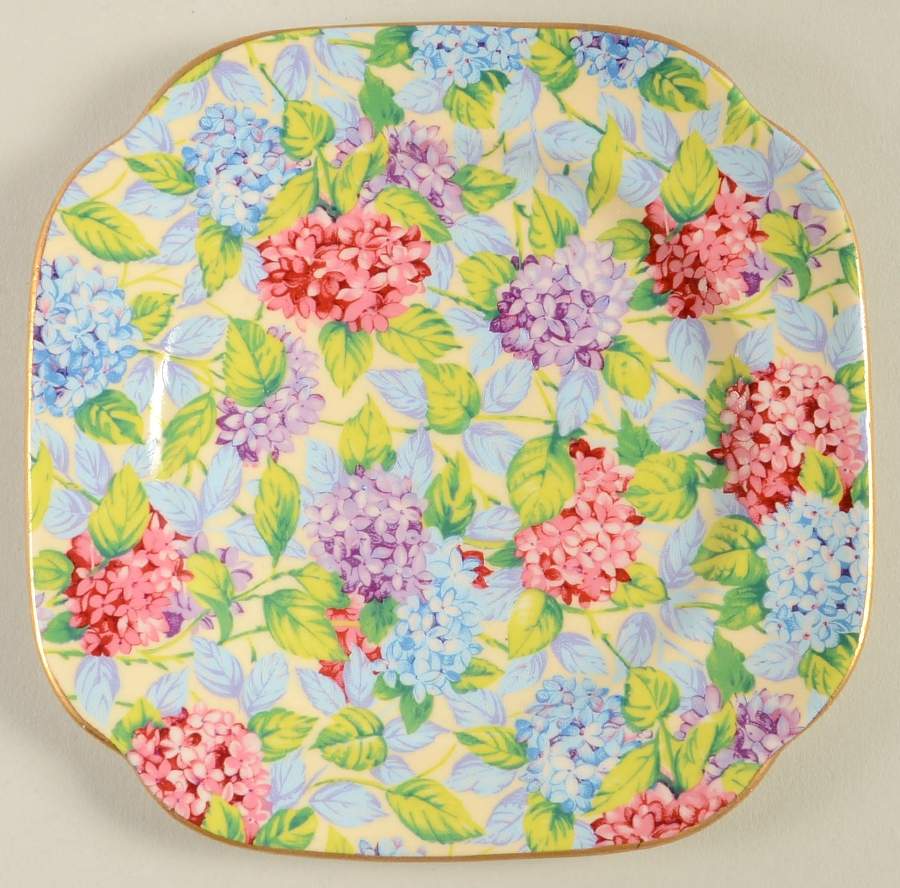 Hydrangea(New, Majestic, Cream Background) Square Bread & Butter Plate by James Kent (England)-1