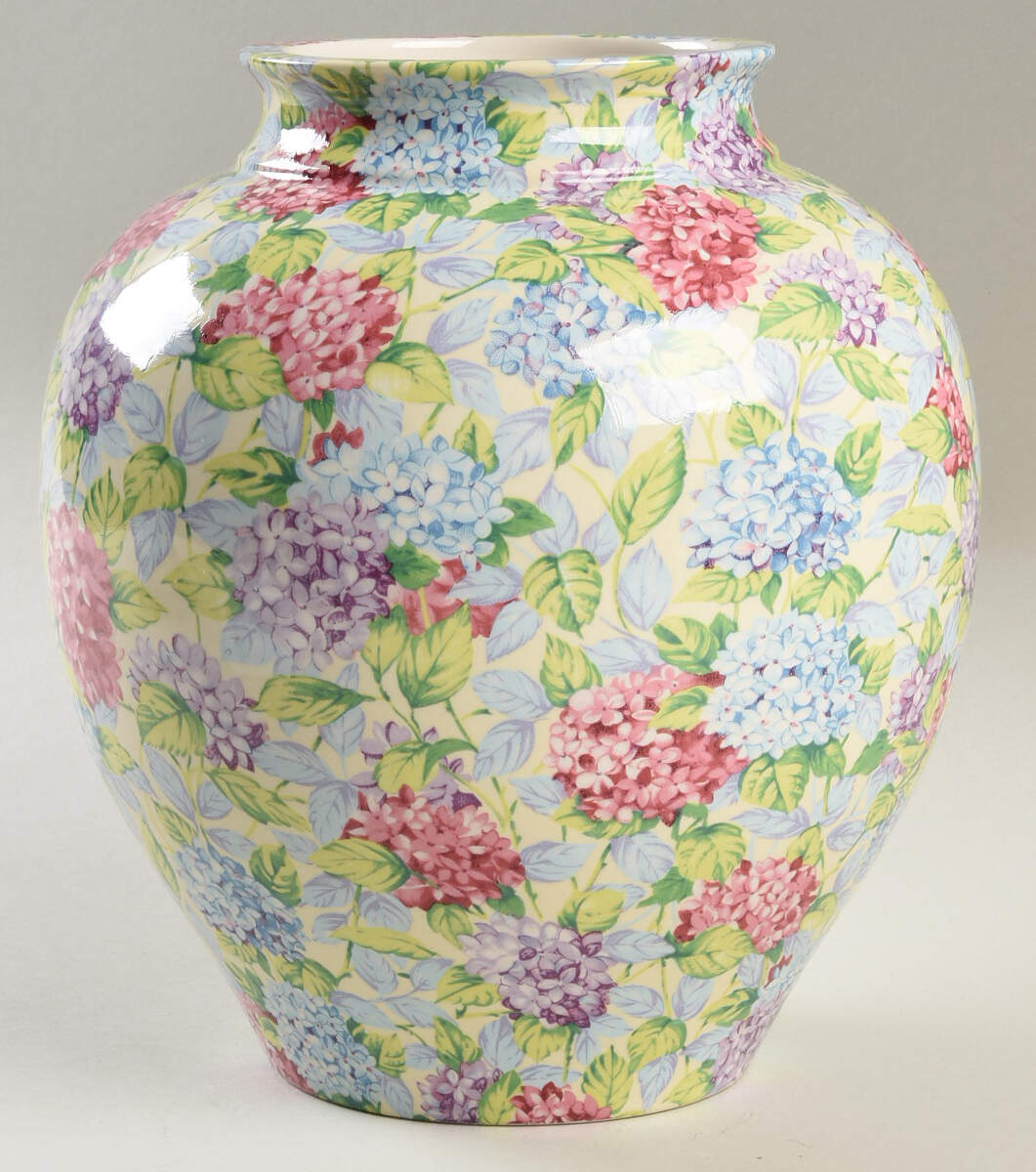 Hydrangea (New, Granville, Cream Background) Large Temple Jar No Lid by James Kent (England)-1