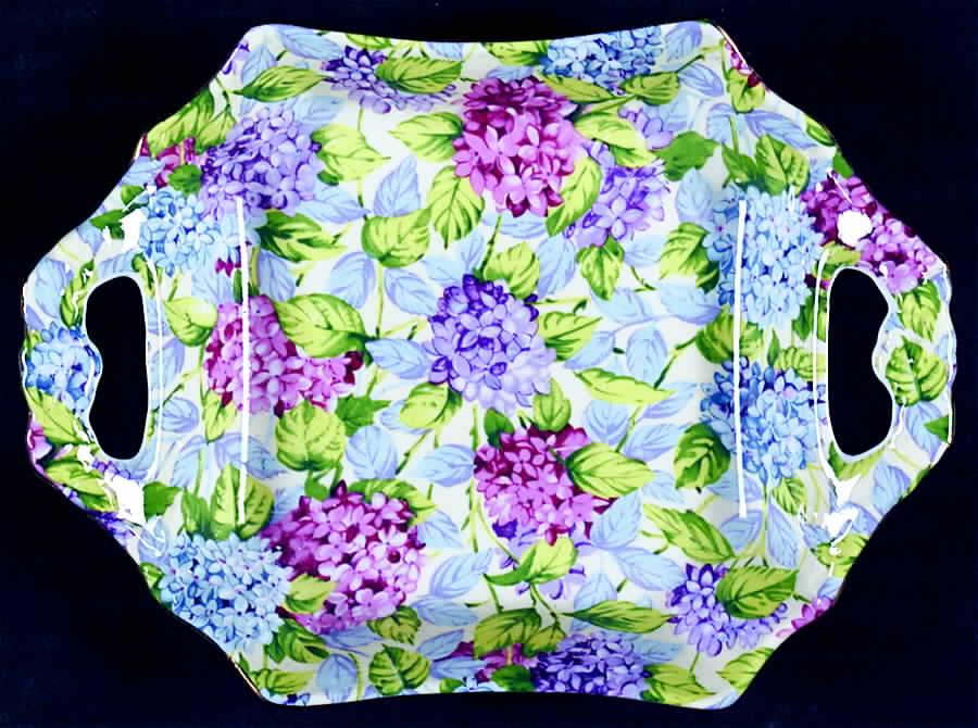 Hydrangea (New, Granville, Cream Background) Handled Tray by James Kent (England)-1