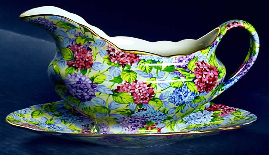 Hydrangea (New, Granville, Cream Background) Gravy Boat & Underplate by James Kent (England)-1