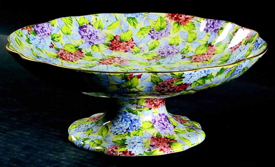 Hydrangea (New, Granville, Cream Background) Round Compote (Height X Width) by James Kent (England)-1