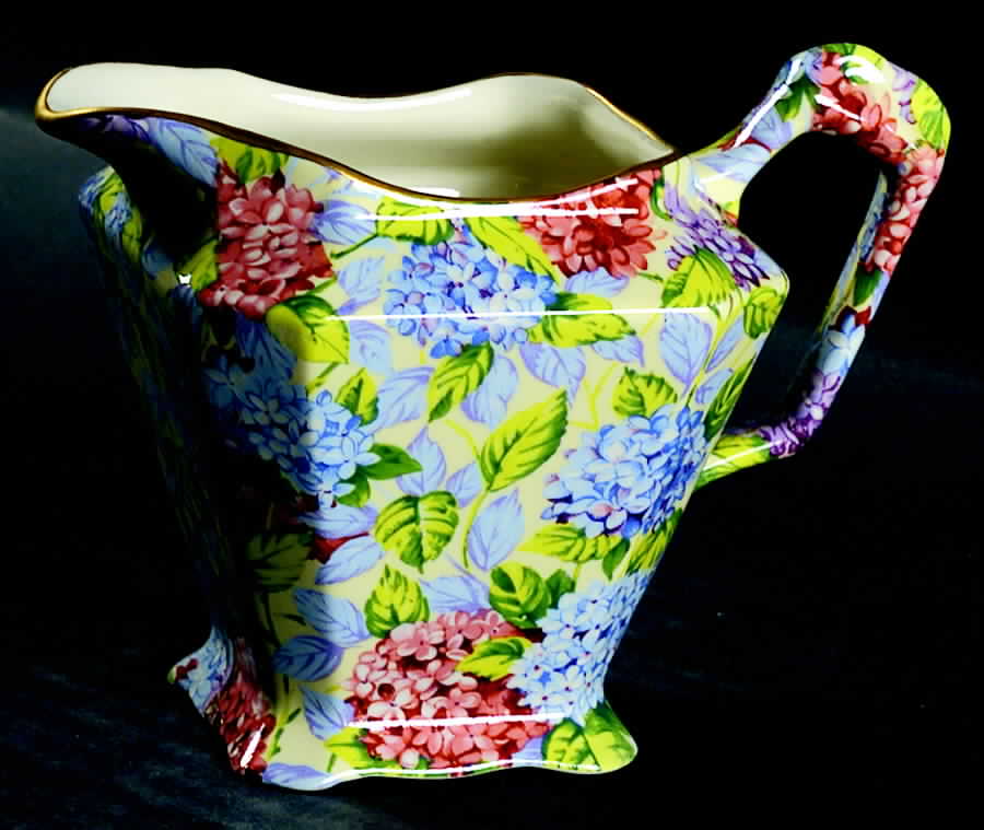 Hydrangea (New, Granville, Cream Background) Diamond Square Creamer by James Kent (England)-1