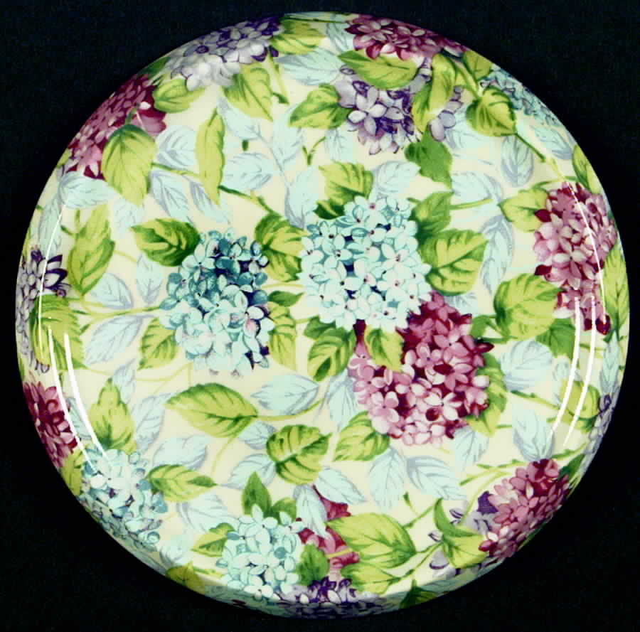 Hydrangea (New, Granville, Cream Background) Diamond Round Tea Tile by James Kent (England)-1