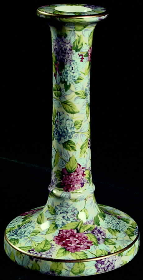 Hydrangea (New, Granville, Cream Background) 8" Tall Candlestick by James Kent (England)-1