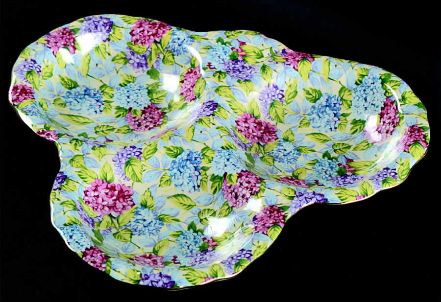 Hydrangea (New, Granville, Cream Background) 3-Part Relish by James Kent (England)-1