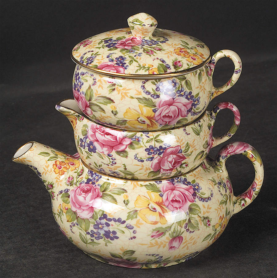 Ruth Kent (New, Granville Shape) Mini Teapot Stacking Set (Creamer, Sugar) by James Kent (England)-1