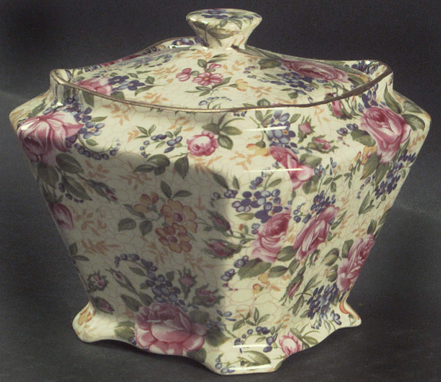 Ruth Kent (New, Granville Shape) Diamond Square Sugar Bowl & Lid by James Kent (England)-1