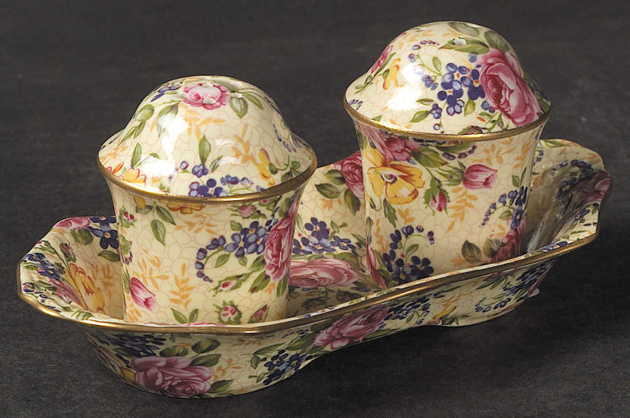 Ruth Kent (New, Granville Shape) (3 Pc) Salt & Pepper Tray Set by James Kent (England)-1