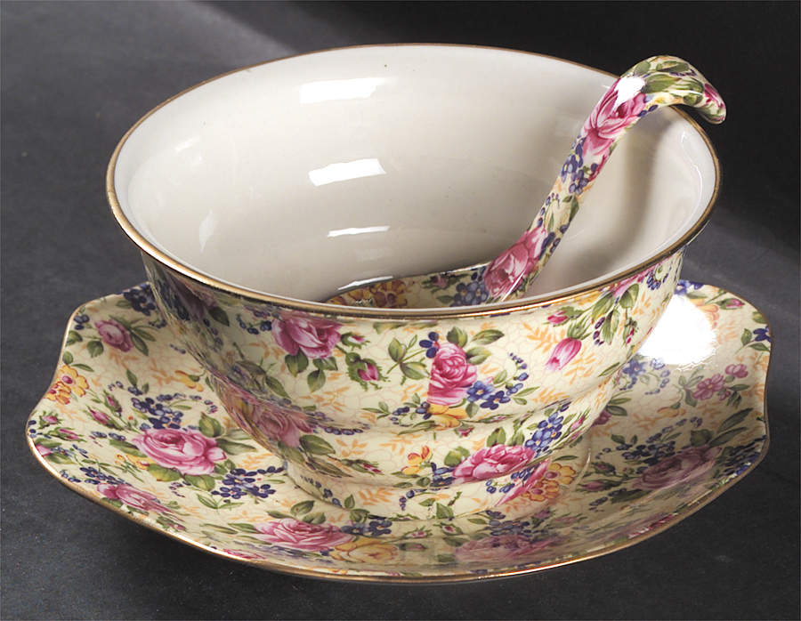 Ruth Kent (New, Granville Shape) Mayonnaise & Ladle w/Underplate by James Kent (England)-1