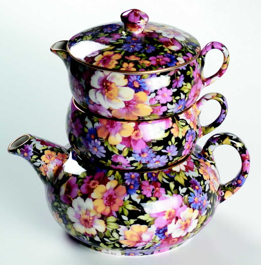 Lydia (New, Granville Shape) Mini Teapot Stacking Set (Creamer, Sugar) by James Kent (England)-1