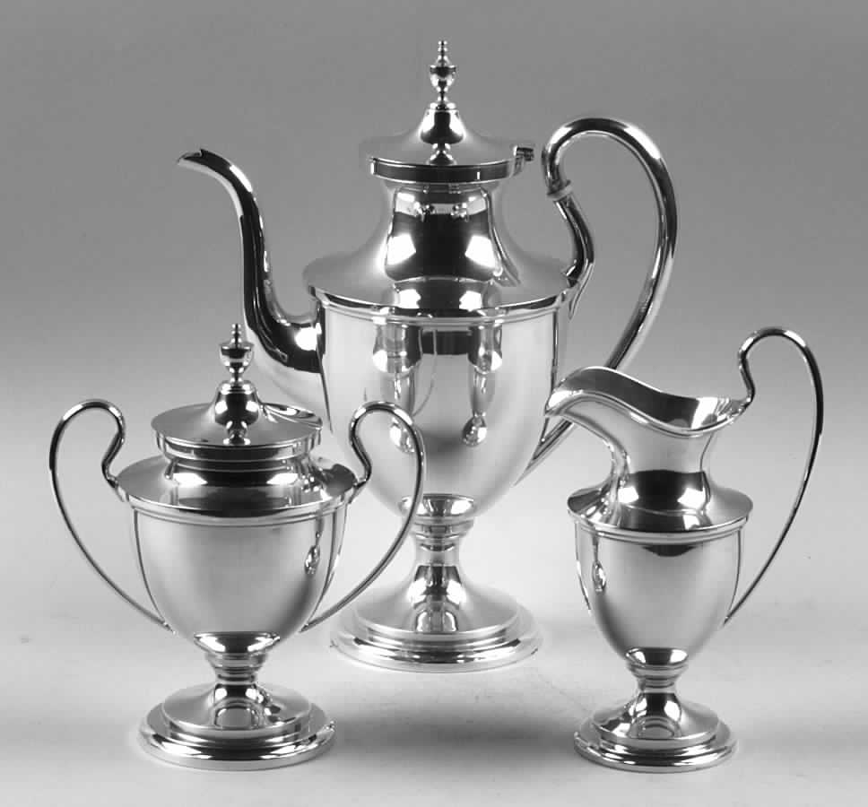 Calvert-Old Maryland Plain (Sterling, Hollowware) 3-Piece Coffee Set with Coffee Pot by Kirk Stieff-1