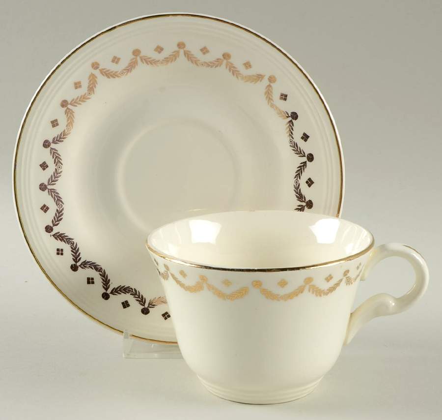 James Gold Festoon Flat Cup & Saucer Set by Edwin Knowles-1