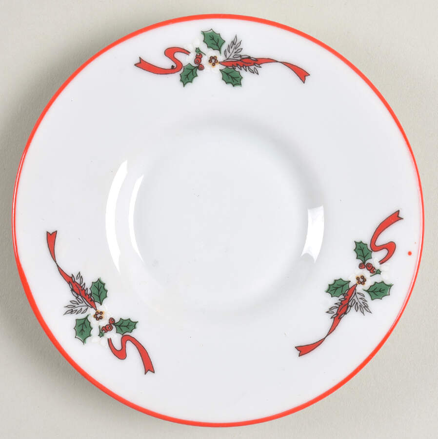 Christmas Pleasure (Scalloped, Red Trim) Saucer for Demitasse Cup by Kopin-1