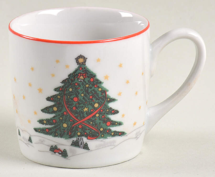 Christmas Pleasure (Scalloped, Red Trim) Demitasse Cup by Kopin-1