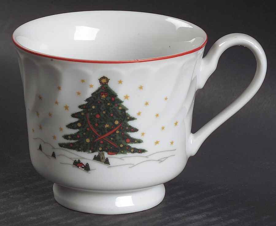 Christmas Pleasure (Scalloped, Red Trim) Footed Cup by Kopin-1