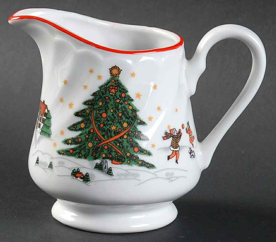Christmas Pleasure (Scalloped, Red Trim) Creamer by Kopin-1