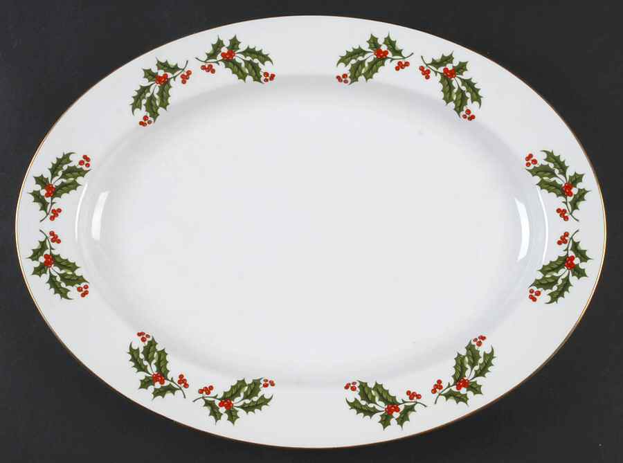 Christmas Holly (Smooth Edge) 14" Oval Serving Platter by Kashima-1