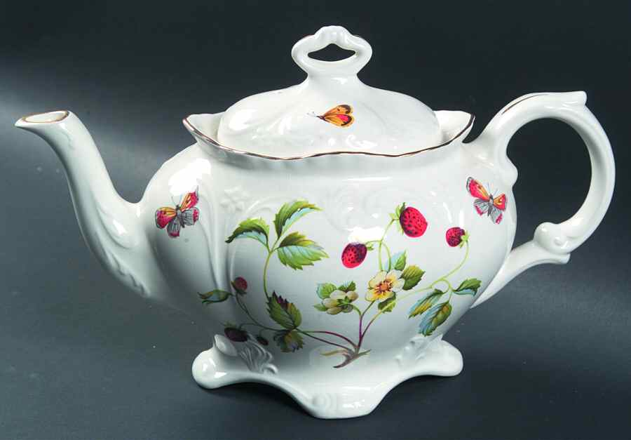 Strawberry (Gold Embossed, Butterflies) Teapot & Lid by James Kent (England)-1
