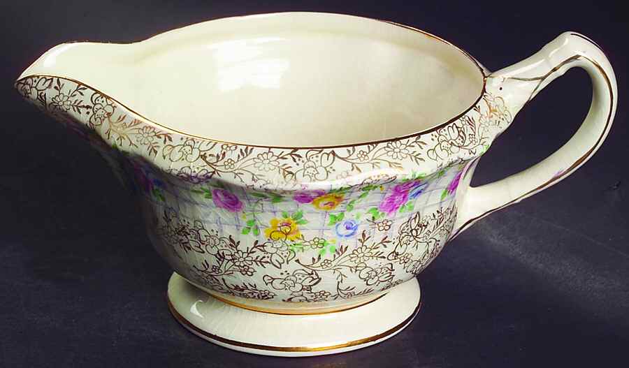 Trellis Rose (Scalloped, England) Gravy Boat by James Kent (England)-1