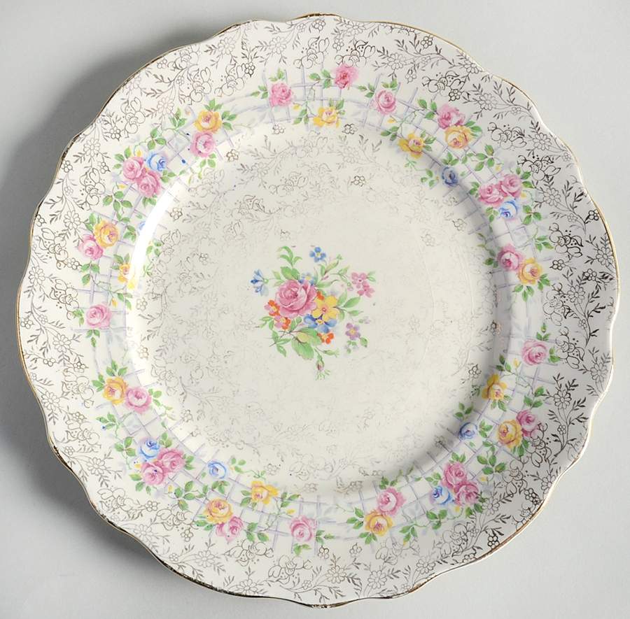 Trellis Rose (Scalloped, England) Luncheon Plate by James Kent (England)-1