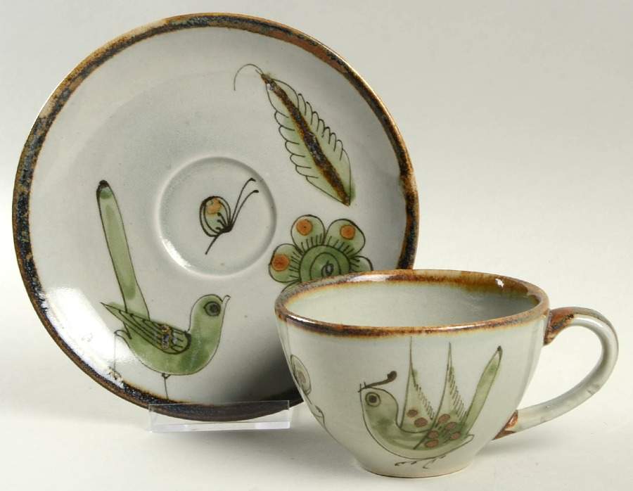 El Palomar Green Flat Cup & Saucer Set by Ken Edwards Pottery-1