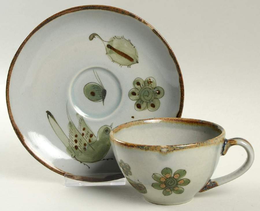 El Palomar Green Flat Cup & Saucer Set by Ken Edwards Pottery-1