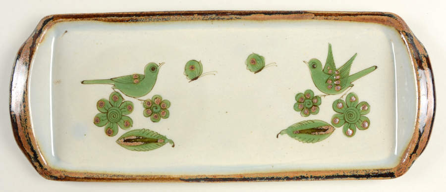 El Palomar Green 15" Rectangular Tray by Ken Edwards Pottery-1