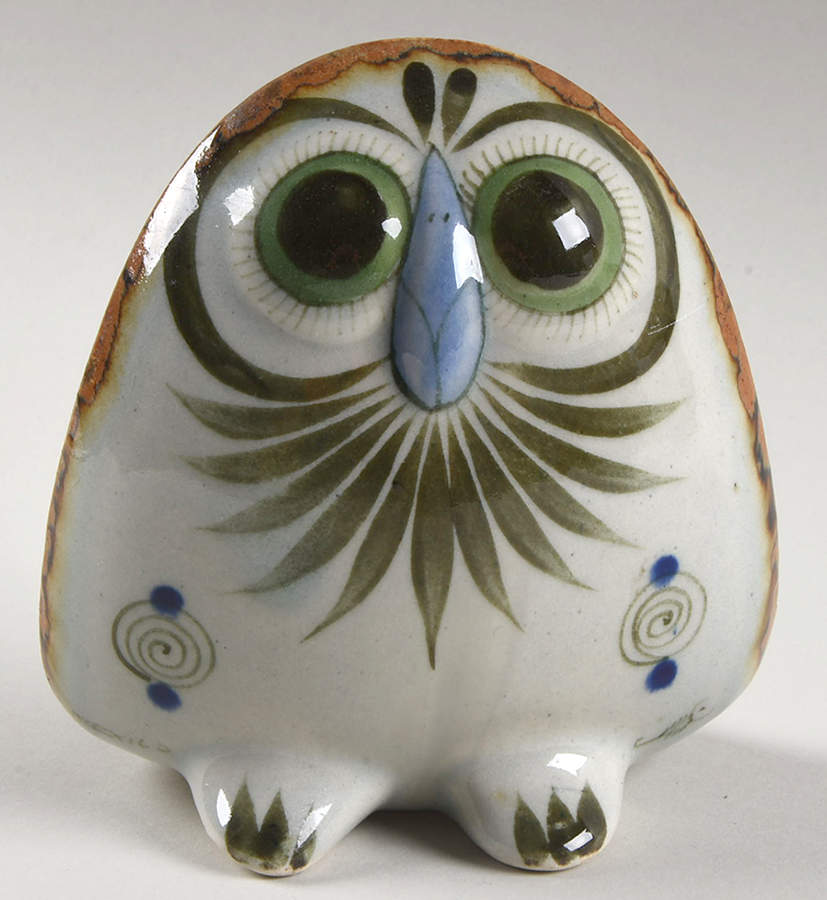 El Palomar Green 4" Owl Figurine by Ken Edwards Pottery-1