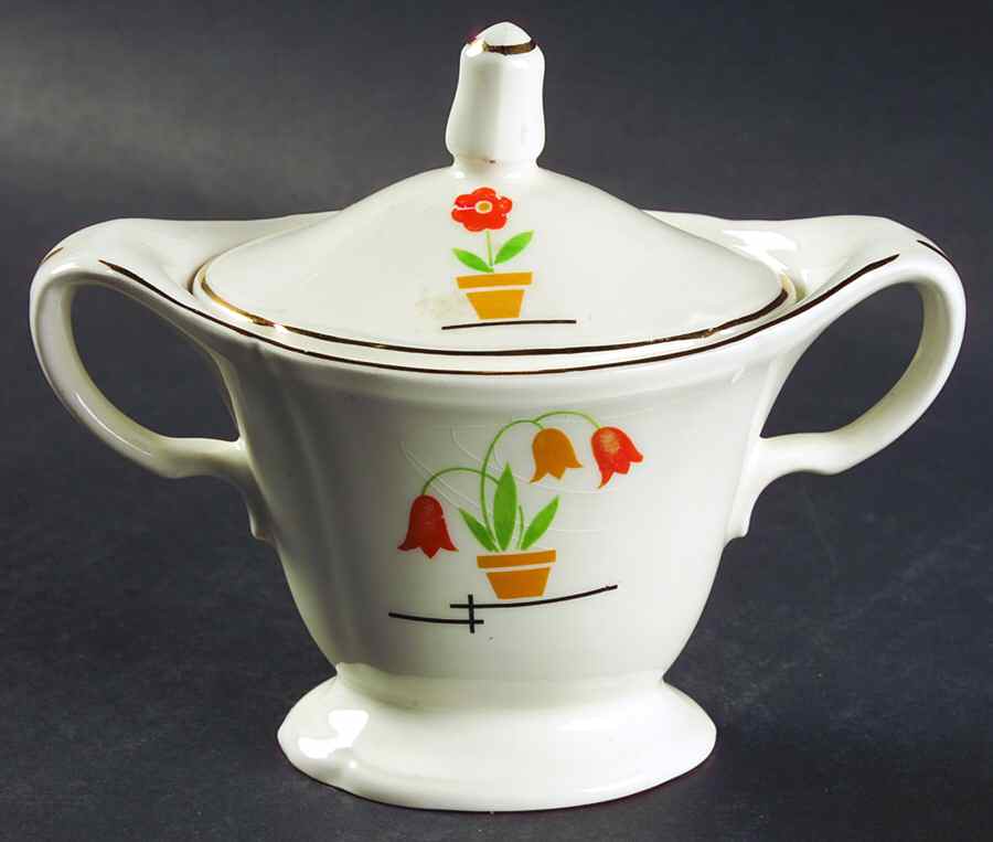 Flower Pots (Arcadia) Sugar Bowl & Lid by Edwin Knowles-1