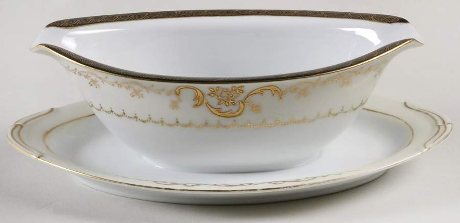 Orched Gravy Boat with Attached Underplate by Kutani-1