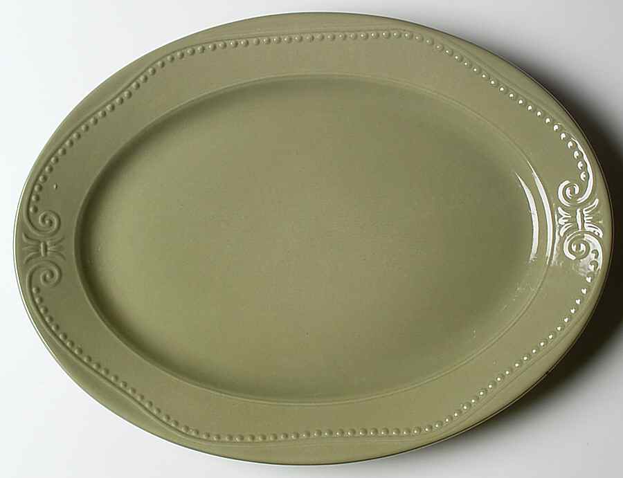 Isabella Sage Green 14" Oval Serving Platter by Kennex Group (China)-1