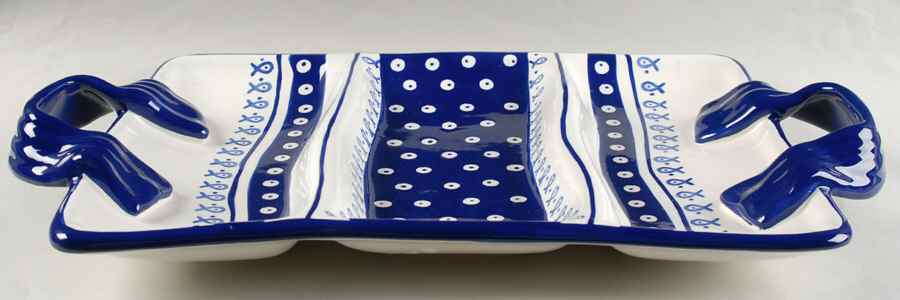 Dots Divided 3 Part Handled Rectangular Server by Kent Pottery-1