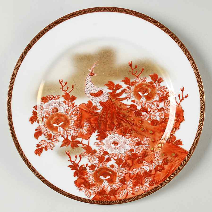 Red Peacock and Peonies Dinner Plate by Kutani-1
