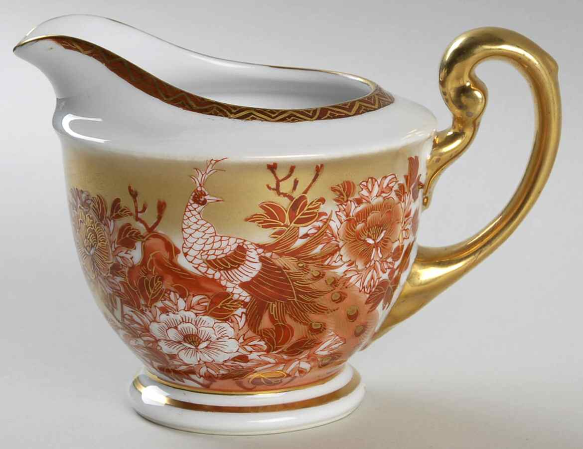 Red Peacock and Peonies Creamer by Kutani-1