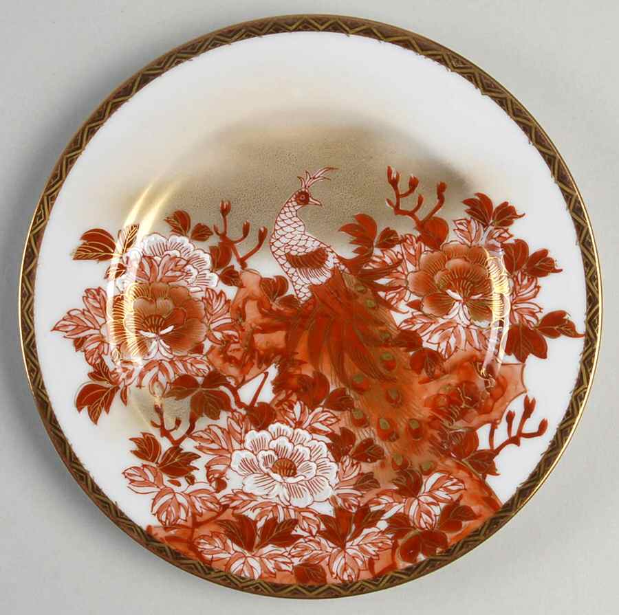 Red Peacock and Peonies Bread & Butter Plate by Kutani-1