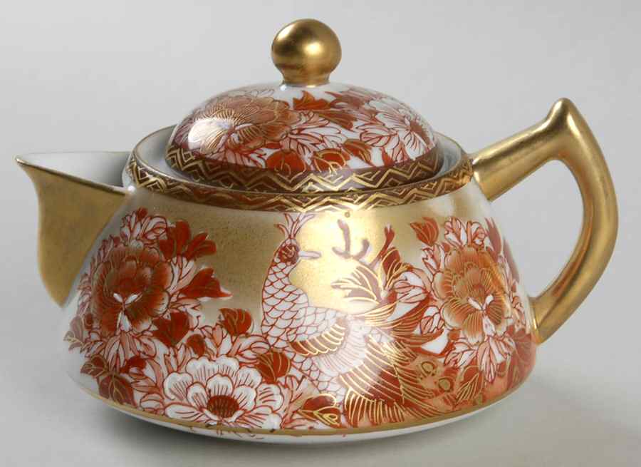 Red Peacock and Peonies Mini Teapot & Lid by Kutani-1