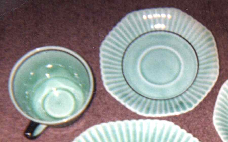 Green Platinum Flat Cup & Saucer Set by Edwin Knowles-1